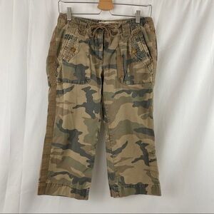 J Crew Camo Chino's Cropped Pants Snap Pockets Drawstring